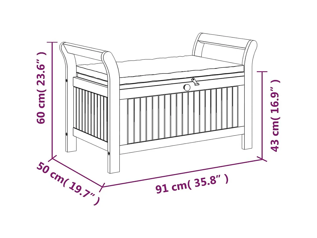 Banc de rangement de jardin avec coussin 91 cm Bois d'acacia