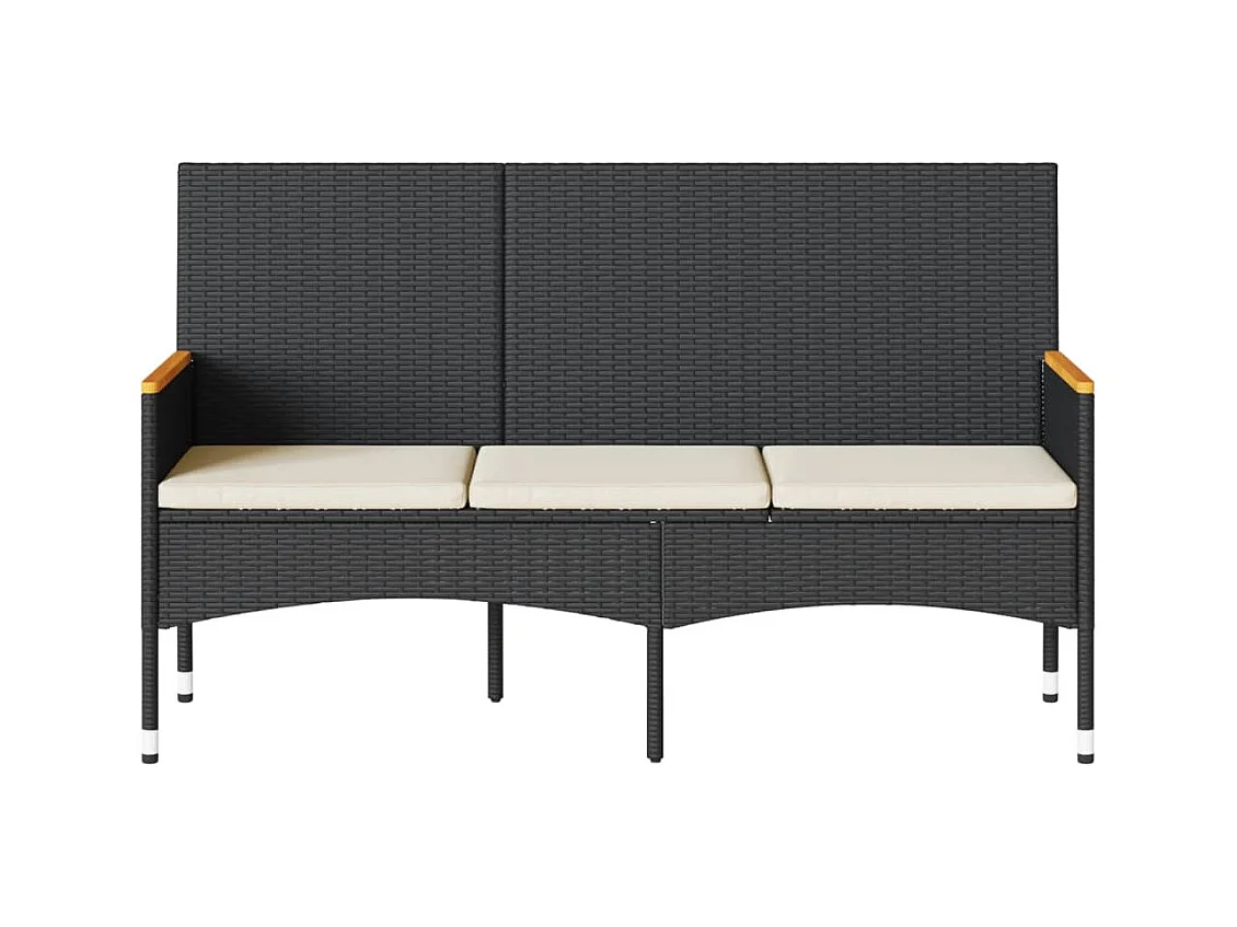 Banco de jardim com almofadões 3 lugares vime PE preto