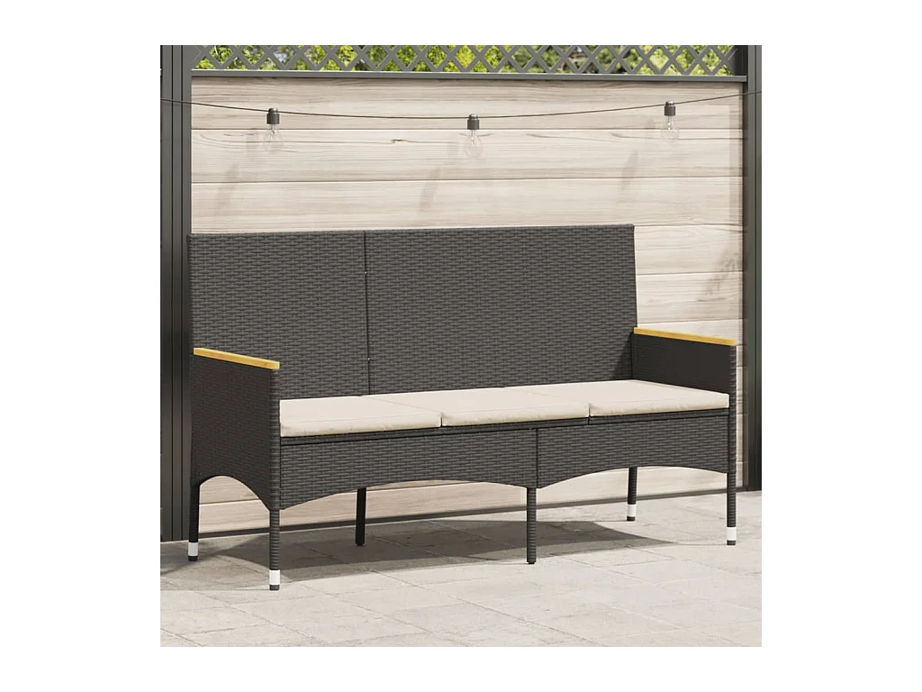 Banc de jardin à 3 places avec coussins noir résine tressée