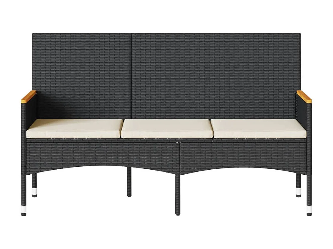 Banc de jardin à 3 places avec coussins noir résine tressée