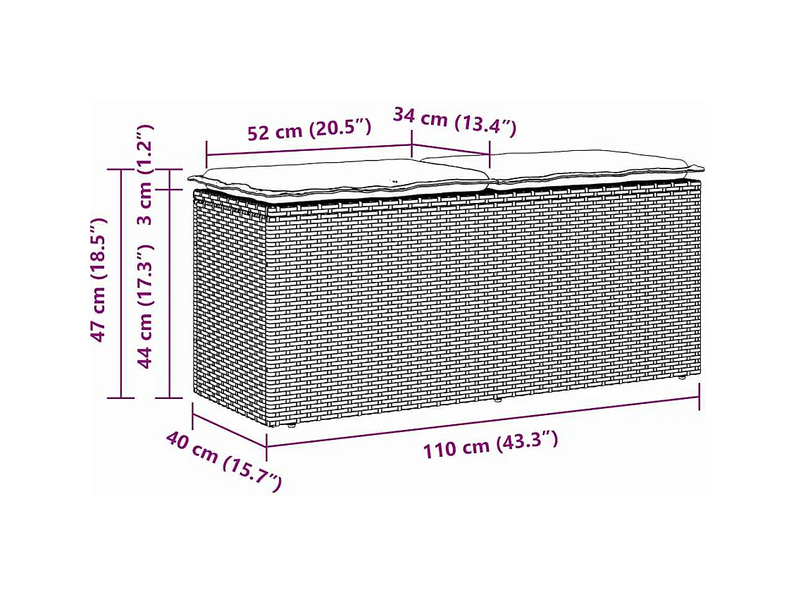 Banc de jardin avec coussin marron 110x40x44 cm résine tressée