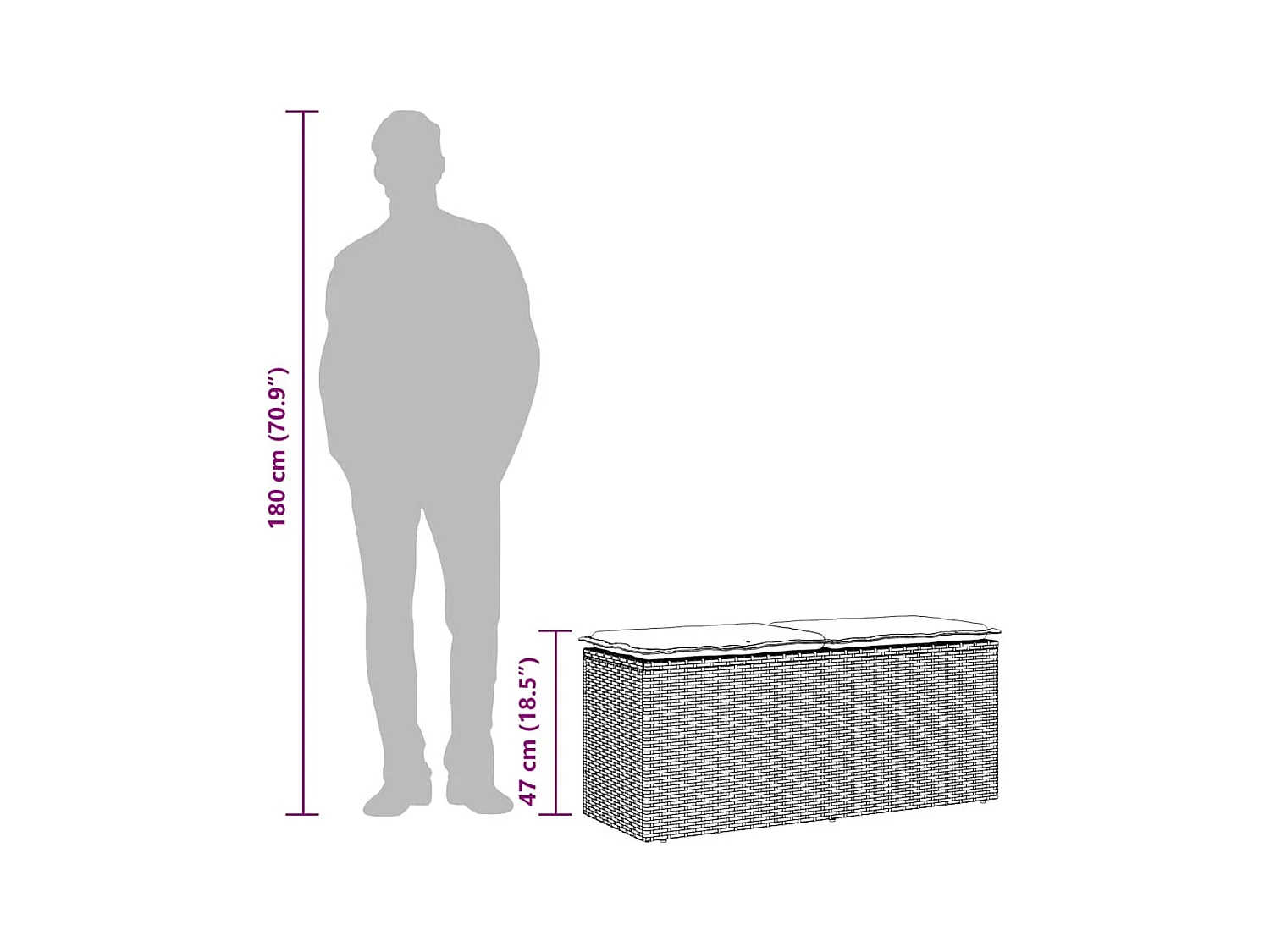 Banc de jardin avec coussin marron 110x40x44 cm résine tressée