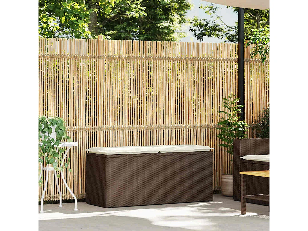 Banco de jardín con cojín ratán sintético marrón 110x40x44 cm