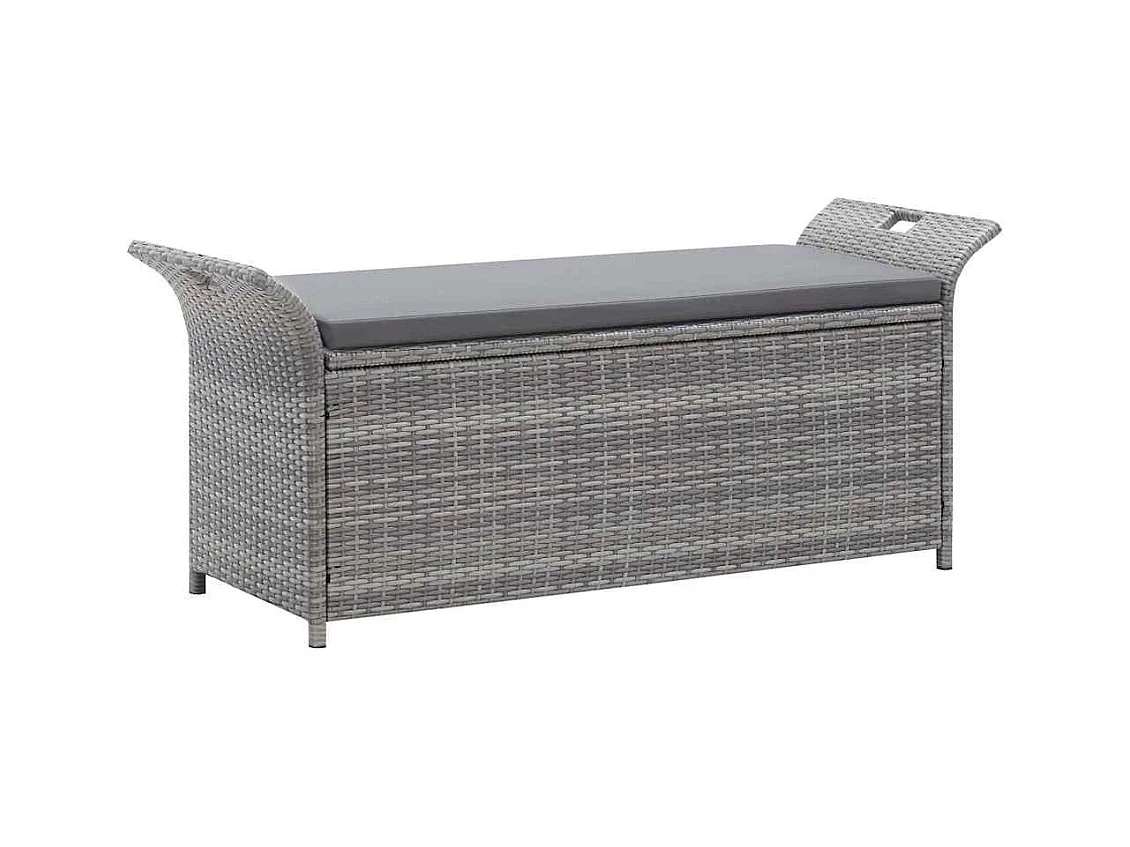 Banco de almacenaje con cojín ratán sintético gris 138 cm