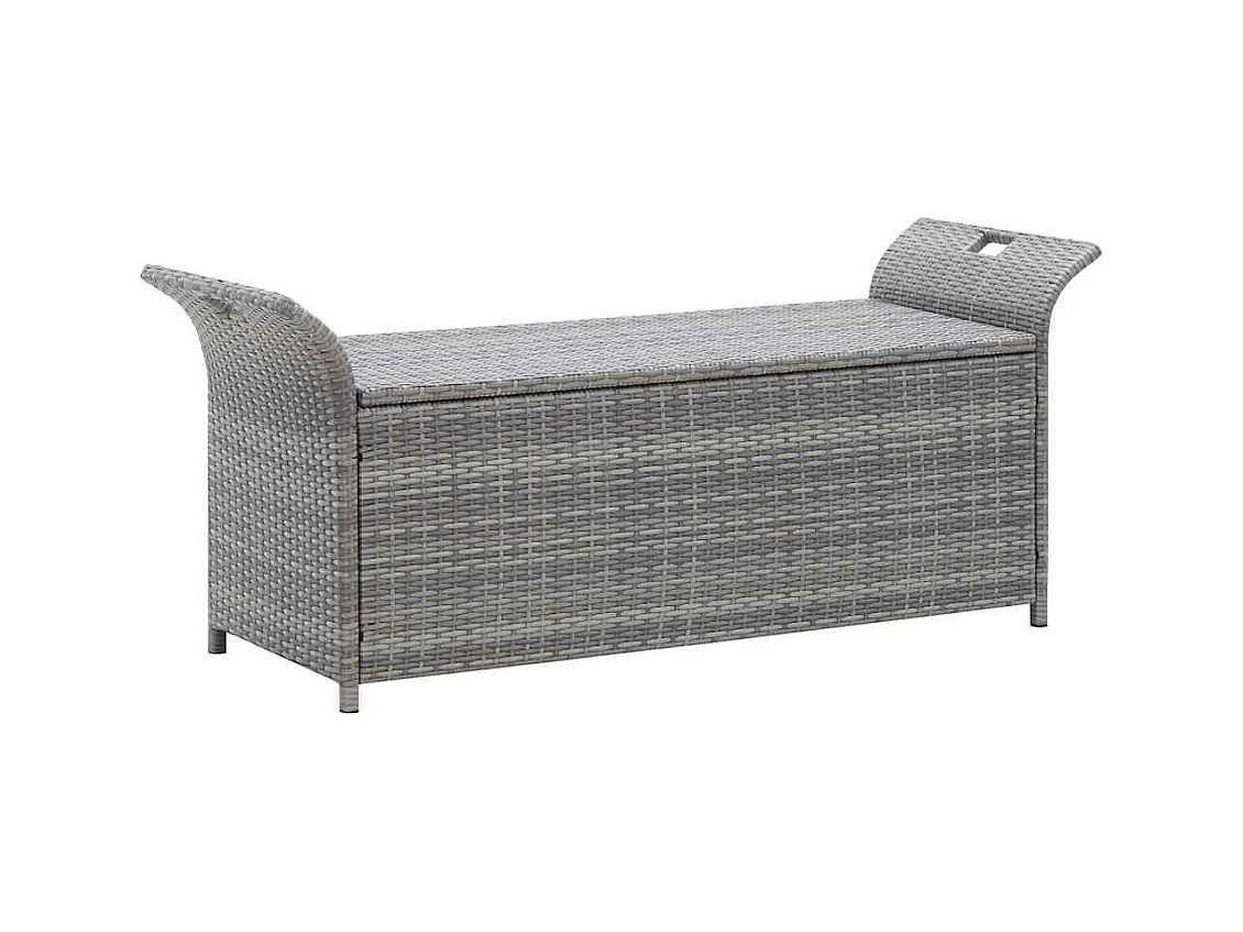 Banco de almacenaje con cojín ratán sintético gris 138 cm