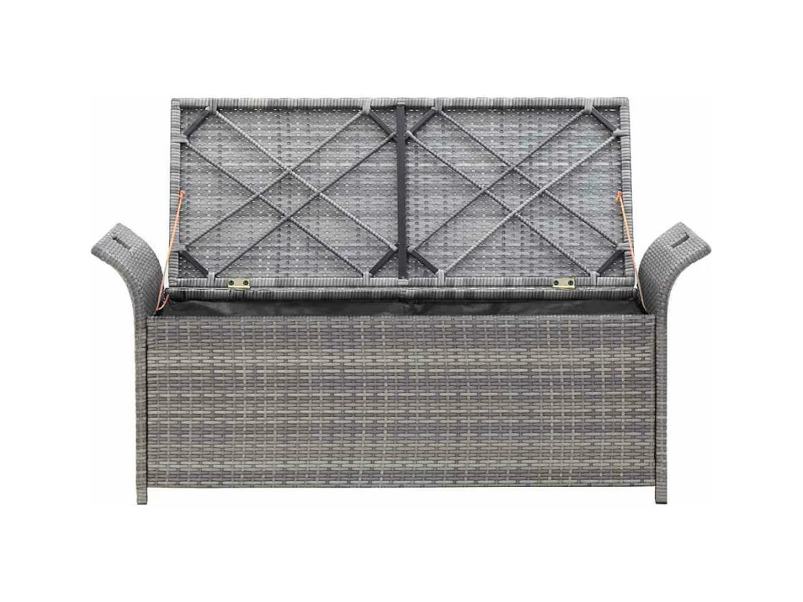 Banco de almacenaje con cojín ratán sintético gris 138 cm