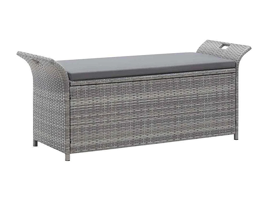 Banc de rangement avec coussin Gris 138 cm Résine tressée