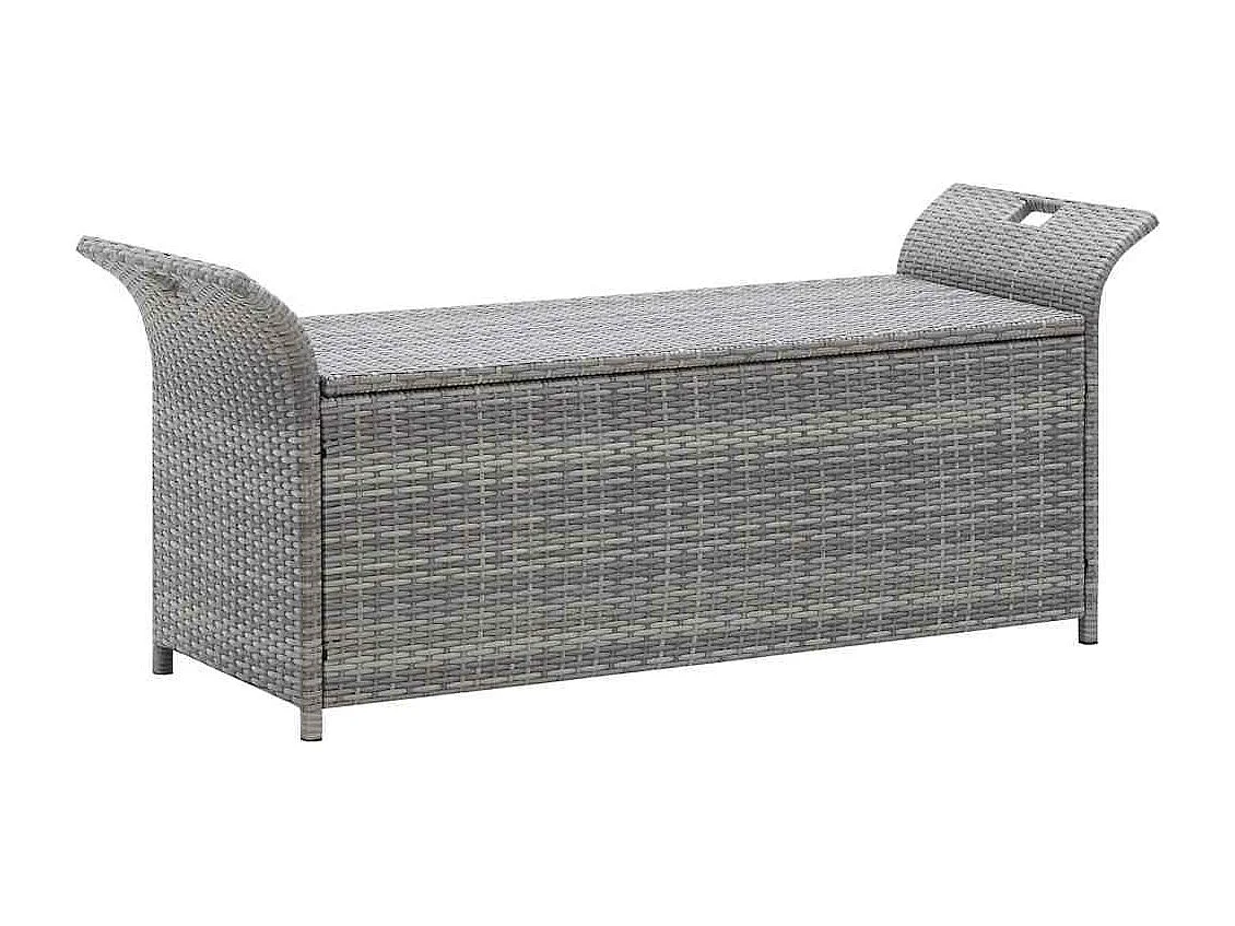 Banc de rangement avec coussin Gris 138 cm Résine tressée