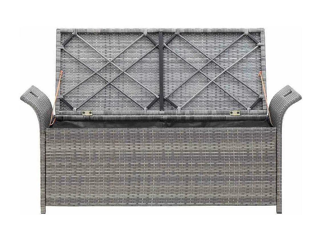 Banc de rangement avec coussin Gris 138 cm Résine tressée