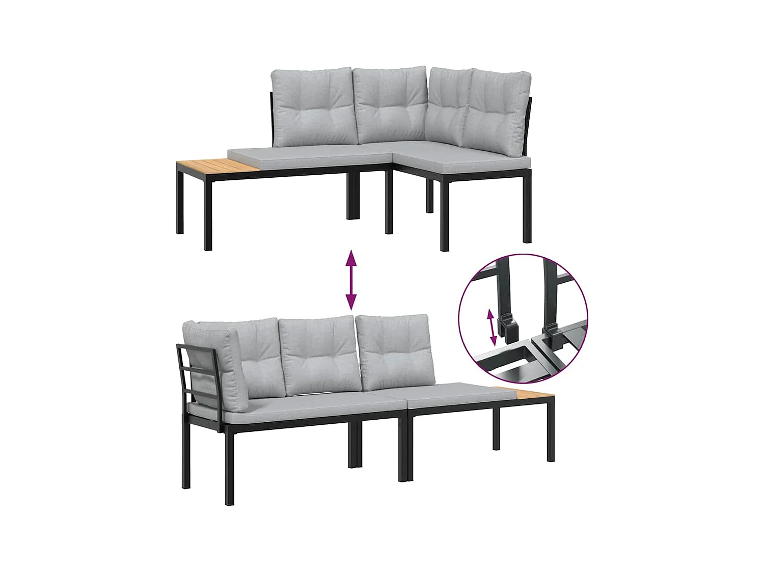 Bancs de jardin avec coussins lot de 2 acier enduit de poudre