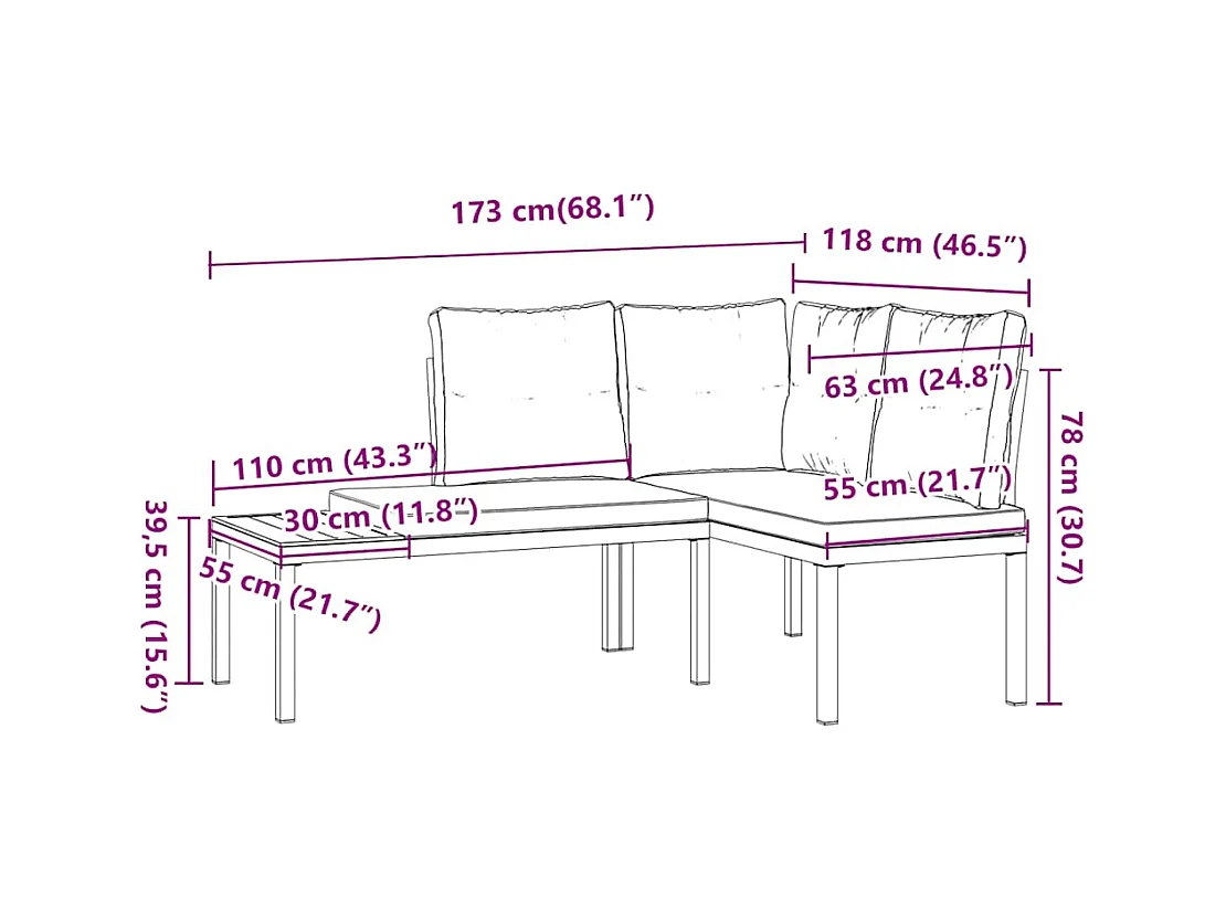 Bancs de jardin avec coussins lot de 2 acier enduit de poudre