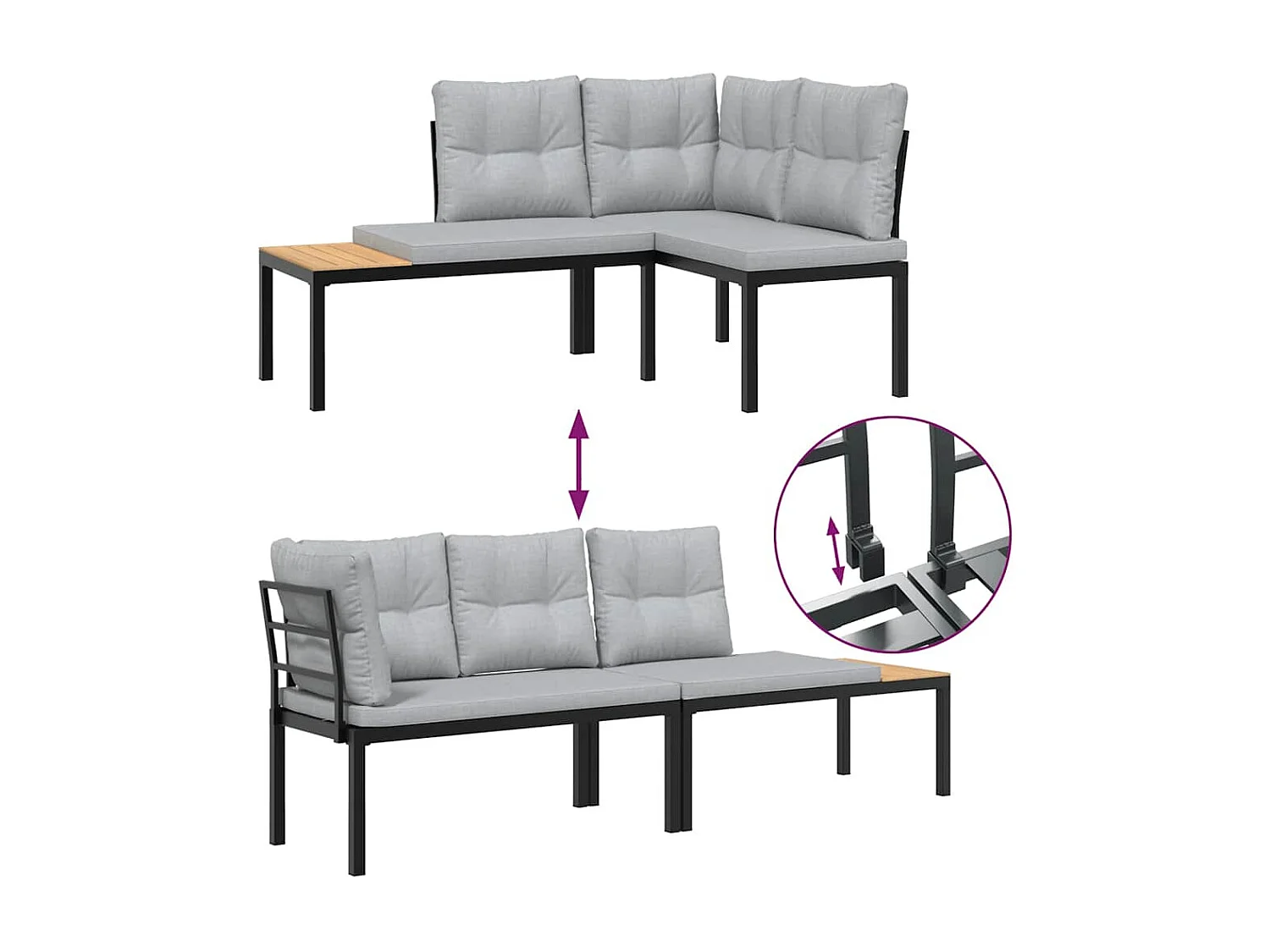 Bancs de jardin avec coussins lot de 2 acier enduit de poudre