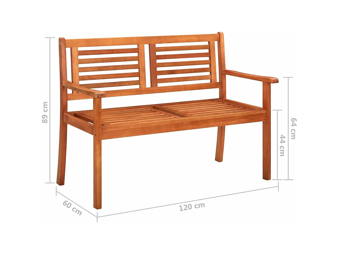 Banc de jardin 2 places avec coussin 120 cm Bois d'eucalyptus