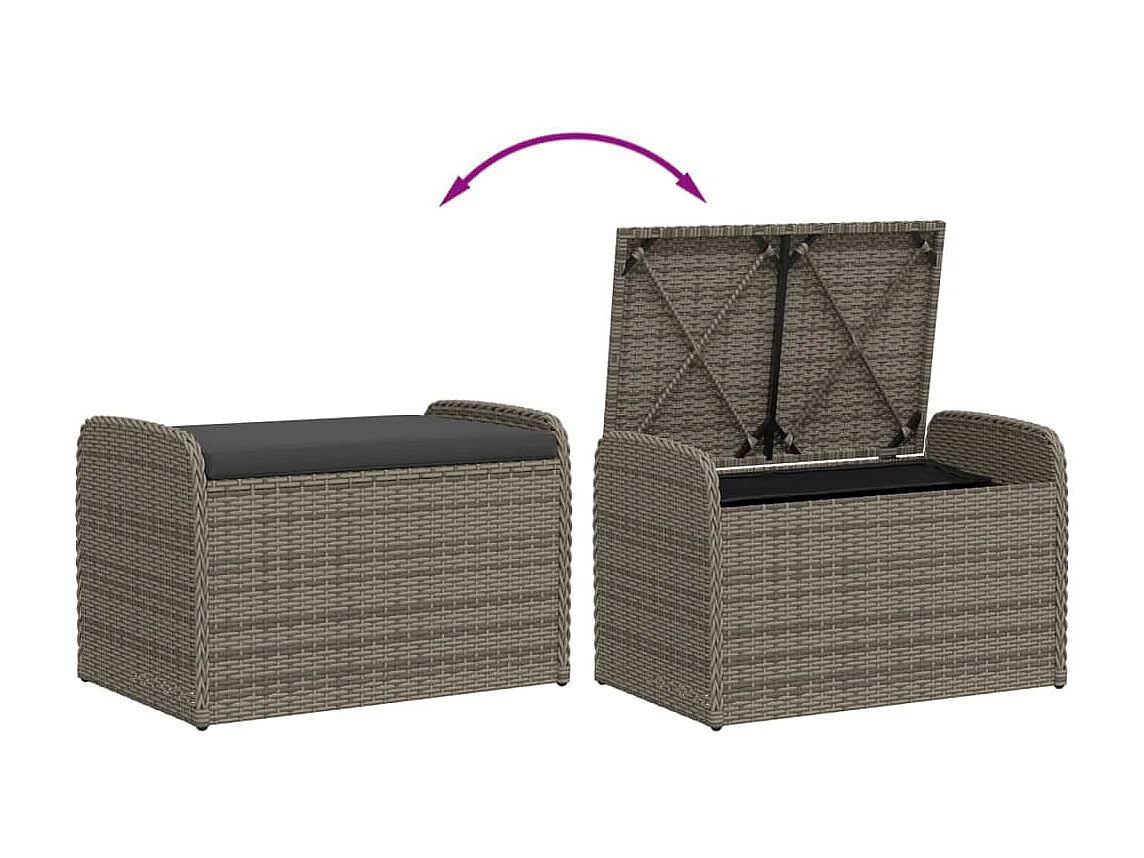 Banc de rangement avec coussin gris 80x51x52 cm résine tressée