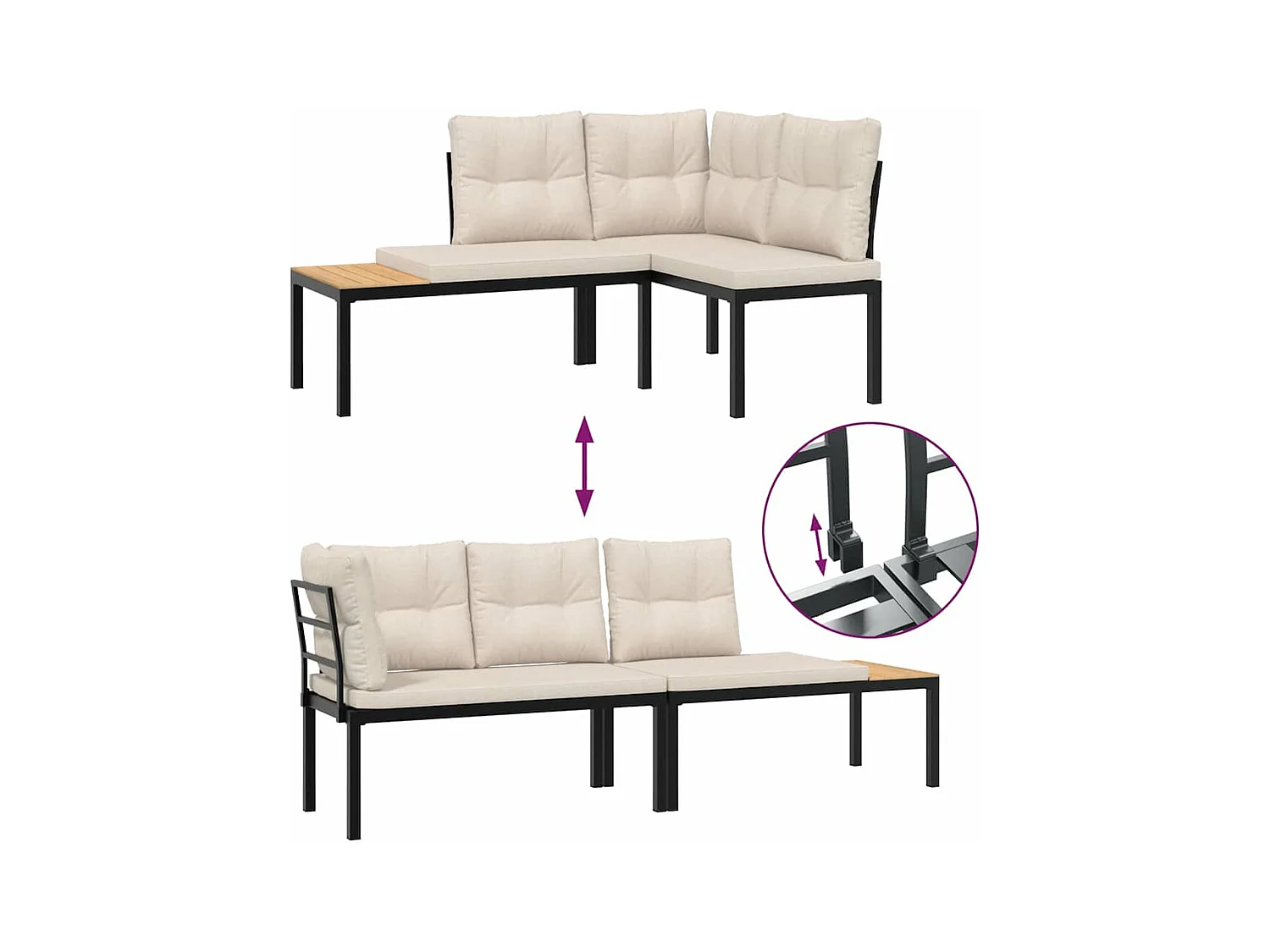Bancs de jardin avec coussins lot de 2 acier enduit de poudre