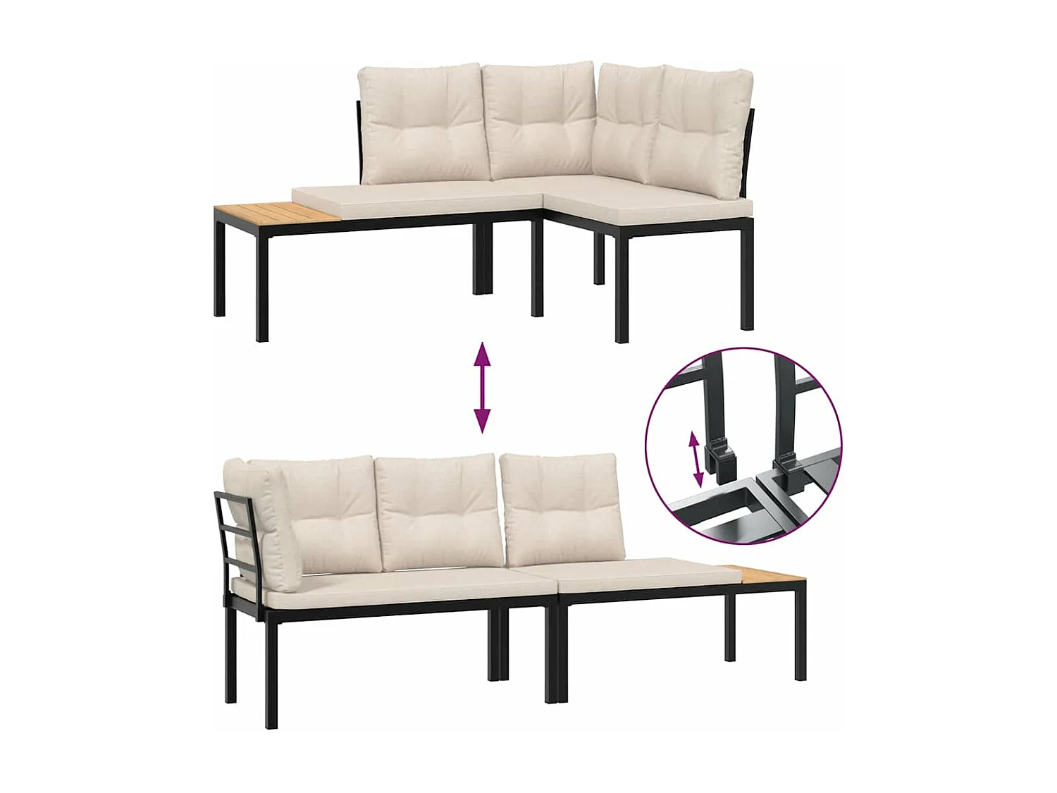 Bancs de jardin avec coussins lot de 2 acier enduit de poudre