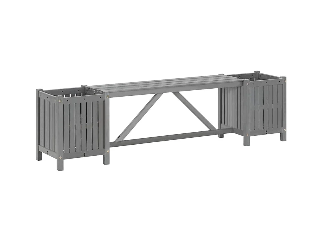 Banc de jardin avec 2 jardinières 150 cm Bois d'acacia Gris