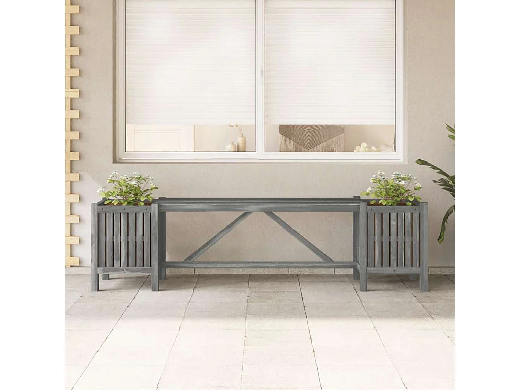 Banc de jardin avec 2 jardinières 150 cm Bois d'acacia Gris