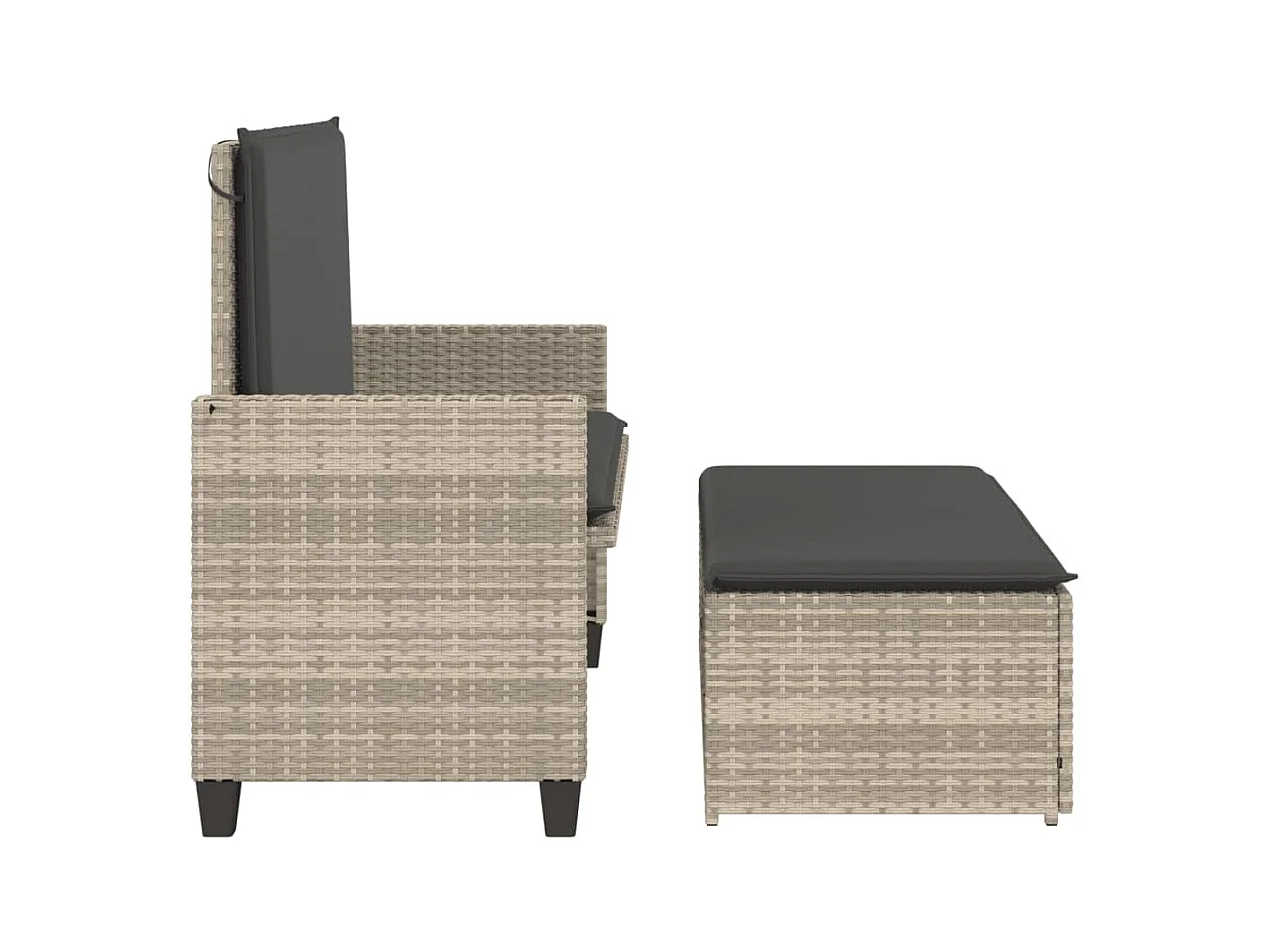 Banco de jardín con cojines y reposapiés ratán sintético gris