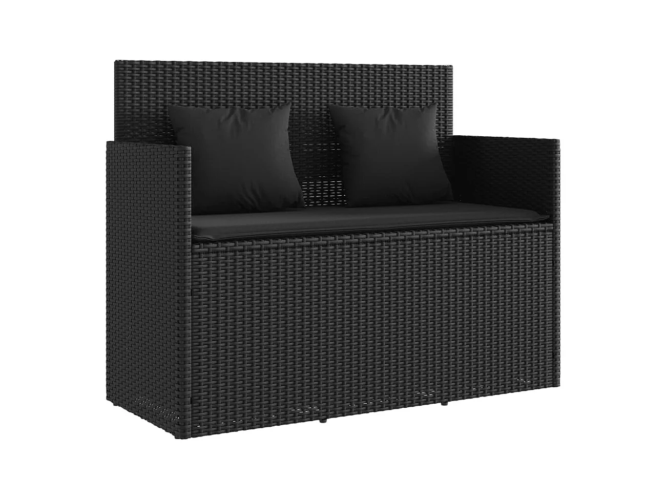 Banco de jardín con cojines ratán sintético negro