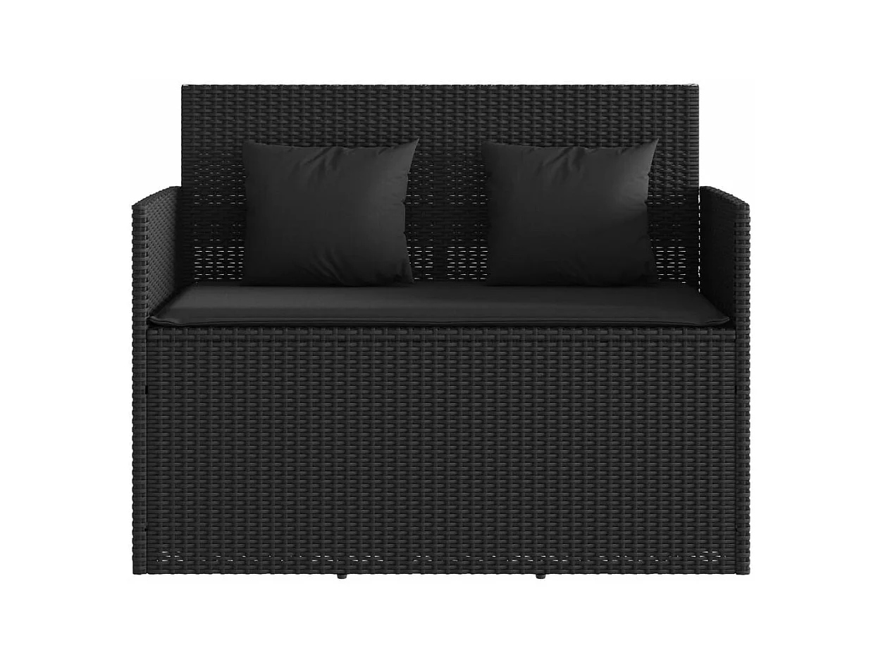 Banco de jardín con cojines ratán sintético negro