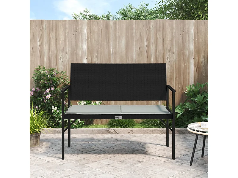 Banc de jardin à 2 places avec coussin noir résine tressée