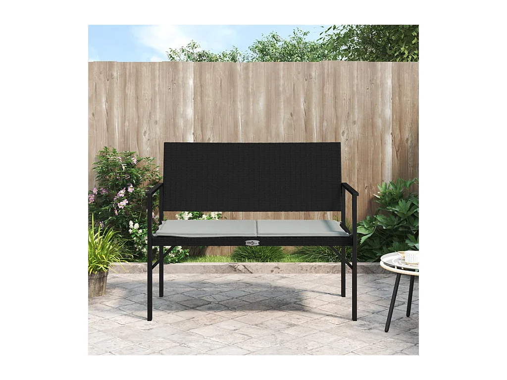Banc de jardin à 2 places avec coussin noir résine tressée