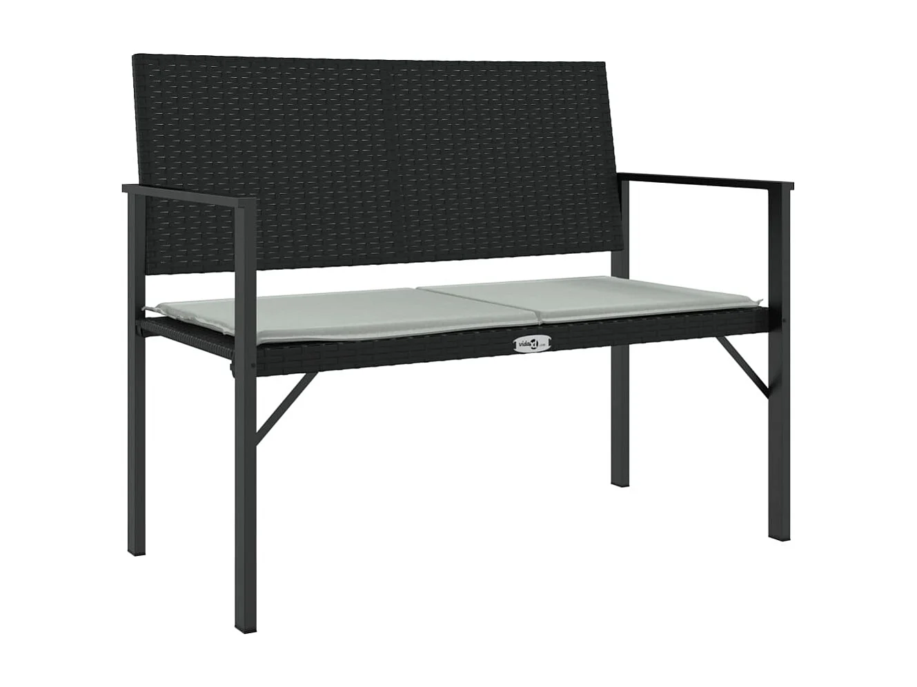 Banc de jardin à 2 places avec coussin noir résine tressée