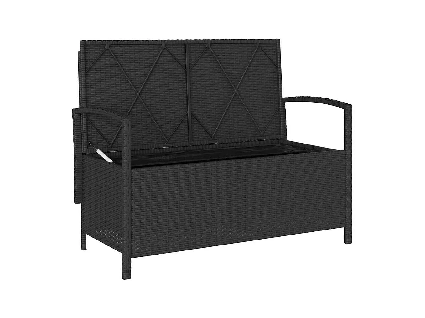 Banco de almacenamiento jardín con cojín ratán sintético negro