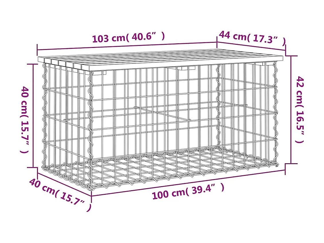 Banc de jardin design gabion 103x44x42cm bois massif de douglas