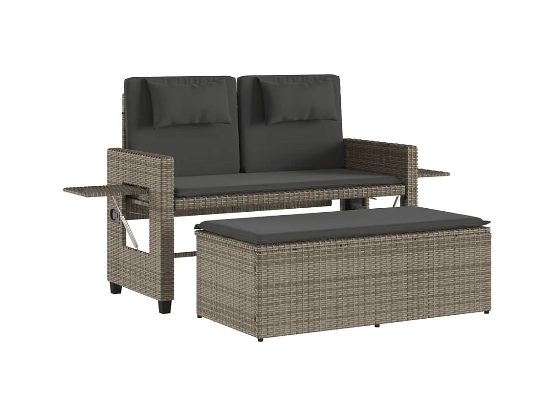 Sillón reclinable de jardín con cojines ratán sintético gris