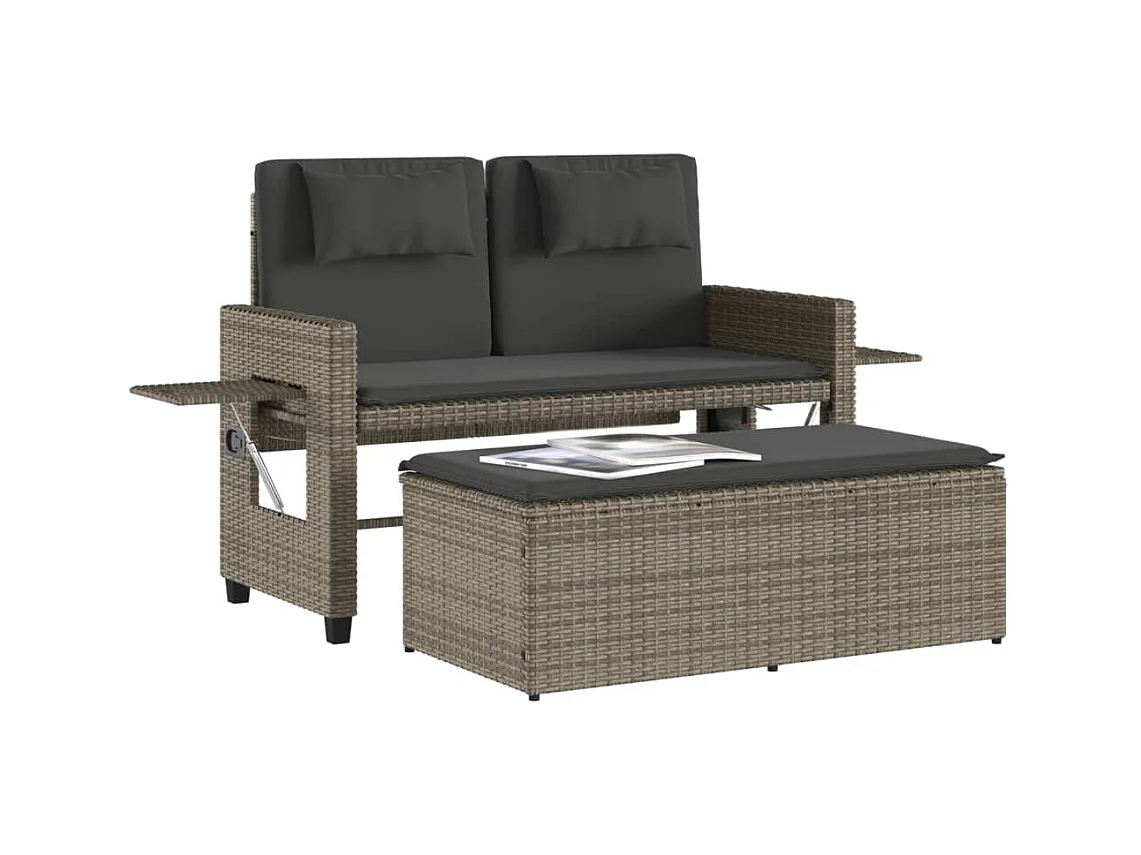 Sillón reclinable de jardín con cojines ratán sintético gris