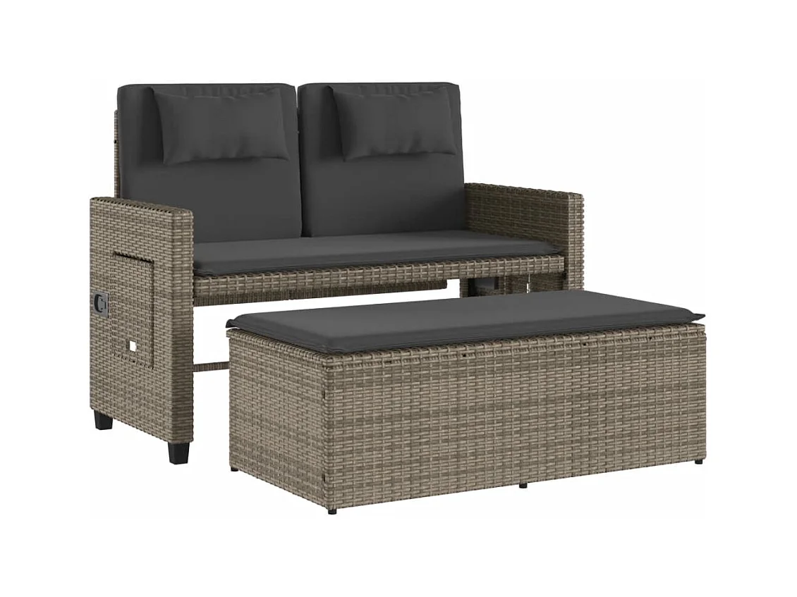 Sillón reclinable de jardín con cojines ratán sintético gris