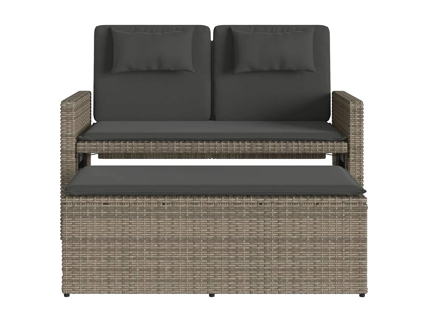 Sillón reclinable de jardín con cojines ratán sintético gris