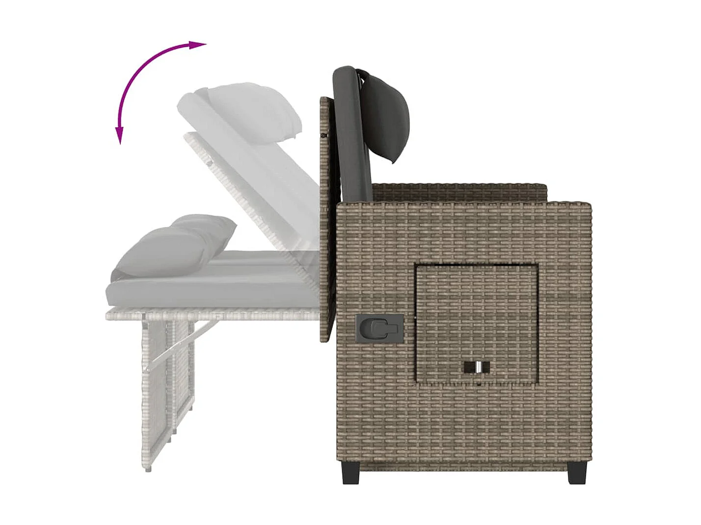 Sillón reclinable de jardín con cojines ratán sintético gris