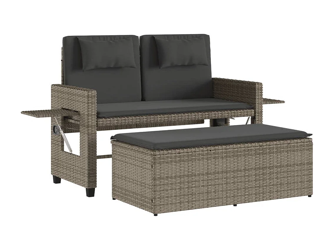 Banc inclinable de jardin avec coussins gris résine tressée