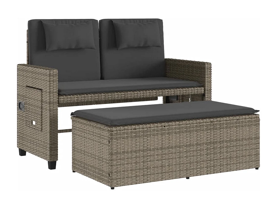 Banc inclinable de jardin avec coussins gris résine tressée