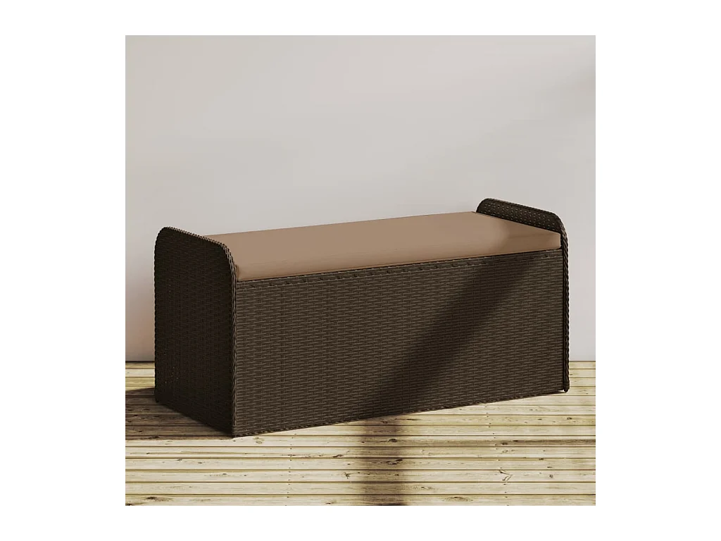 Banc de rangement et coussin marron 115x51x52 cm résine tressée