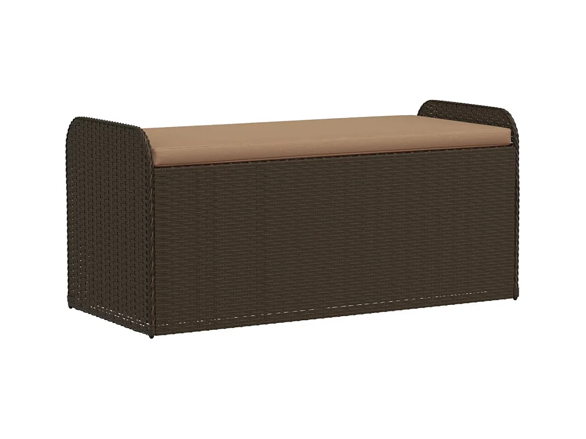 Banc de rangement et coussin marron 115x51x52 cm résine tressée
