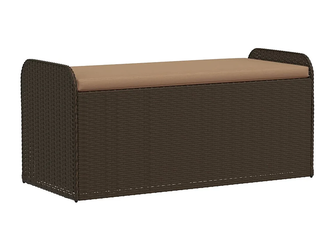 Banc de rangement et coussin marron 115x51x52 cm résine tressée