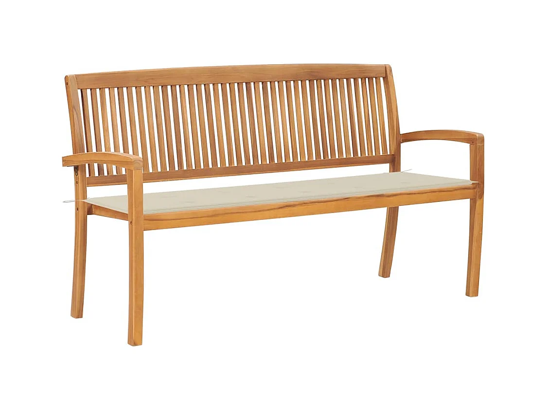 Banc de jardin empilable et coussin 159 cm Bois de teck massif