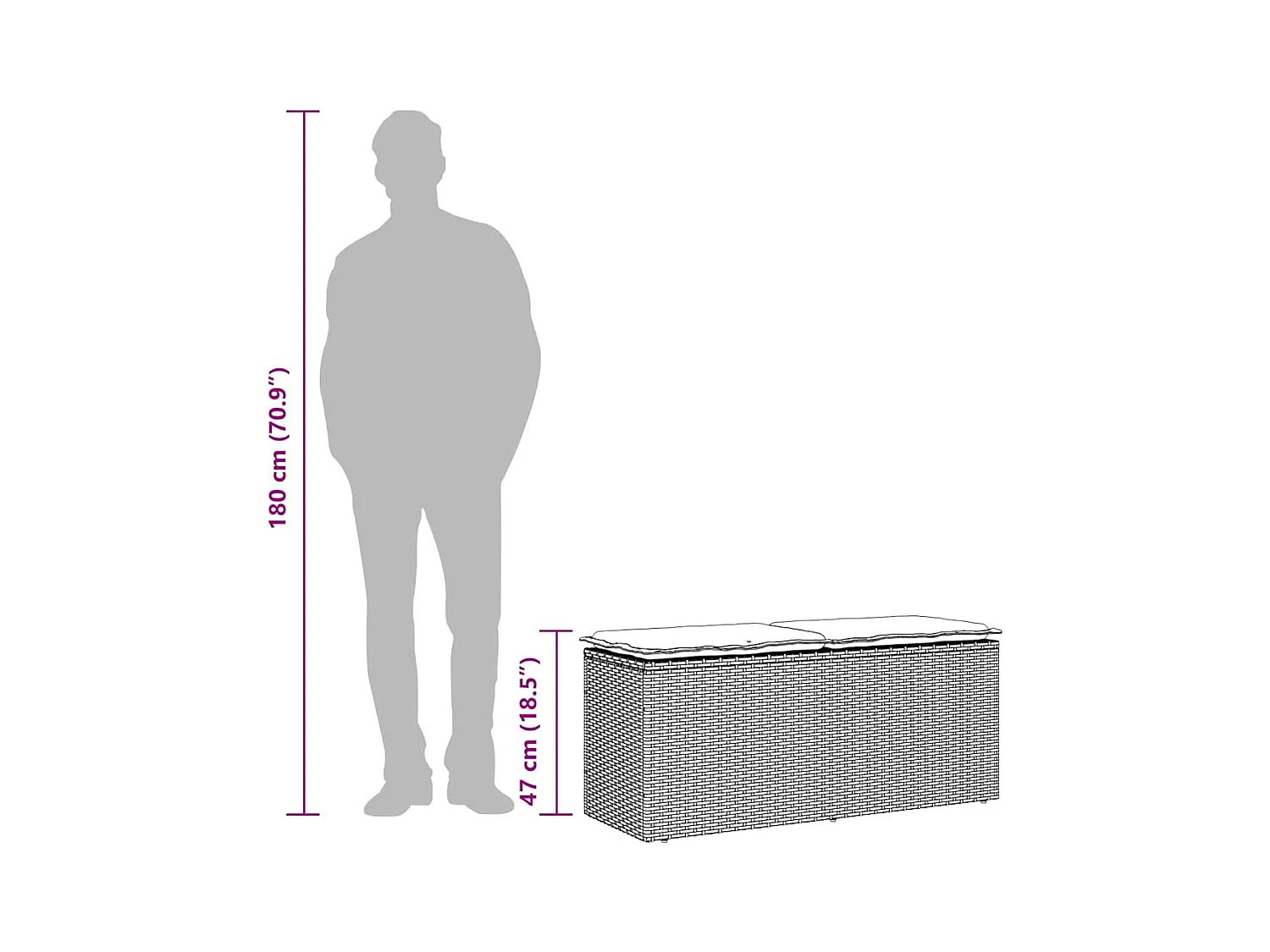 Banc de jardin avec coussin noir 110x40x44 cm résine tressée