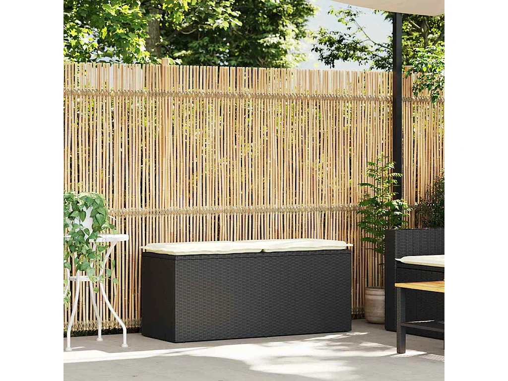 Banc de jardin avec coussin noir 110x40x44 cm résine tressée