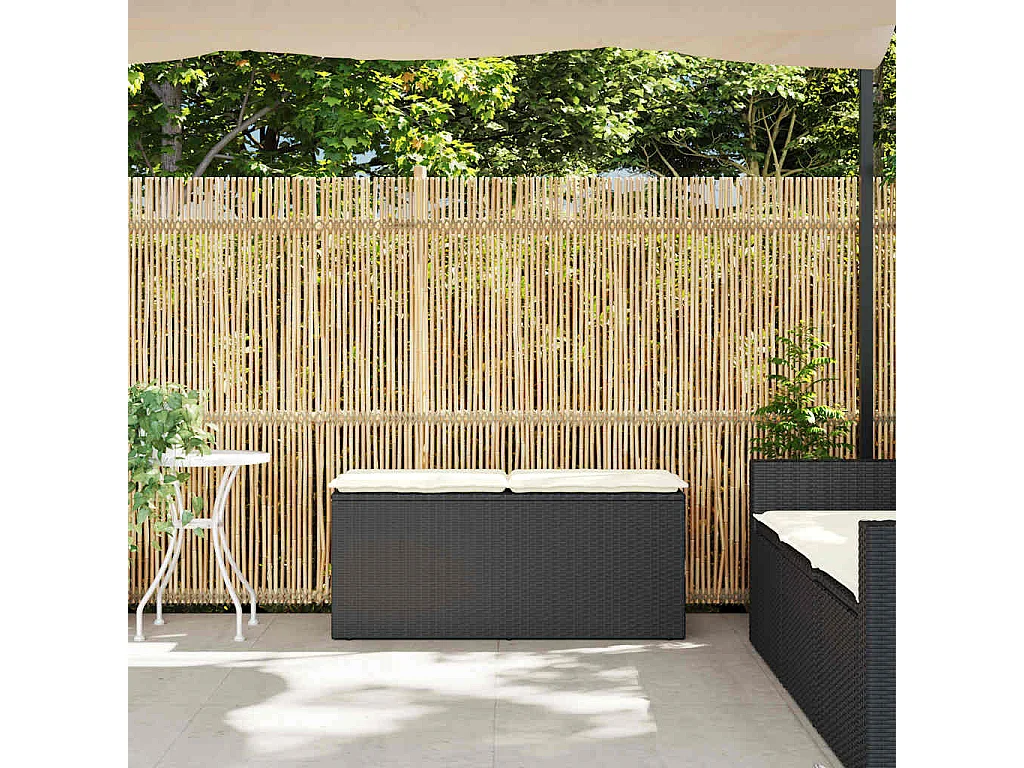 Banc de jardin avec coussin noir 110x40x44 cm résine tressée