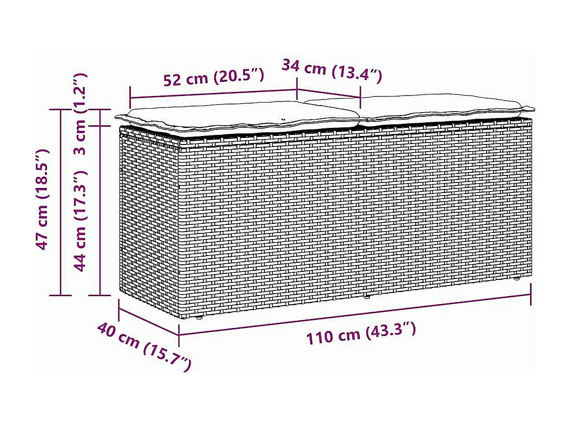 Banc de jardin avec coussin noir 110x40x44 cm résine tressée