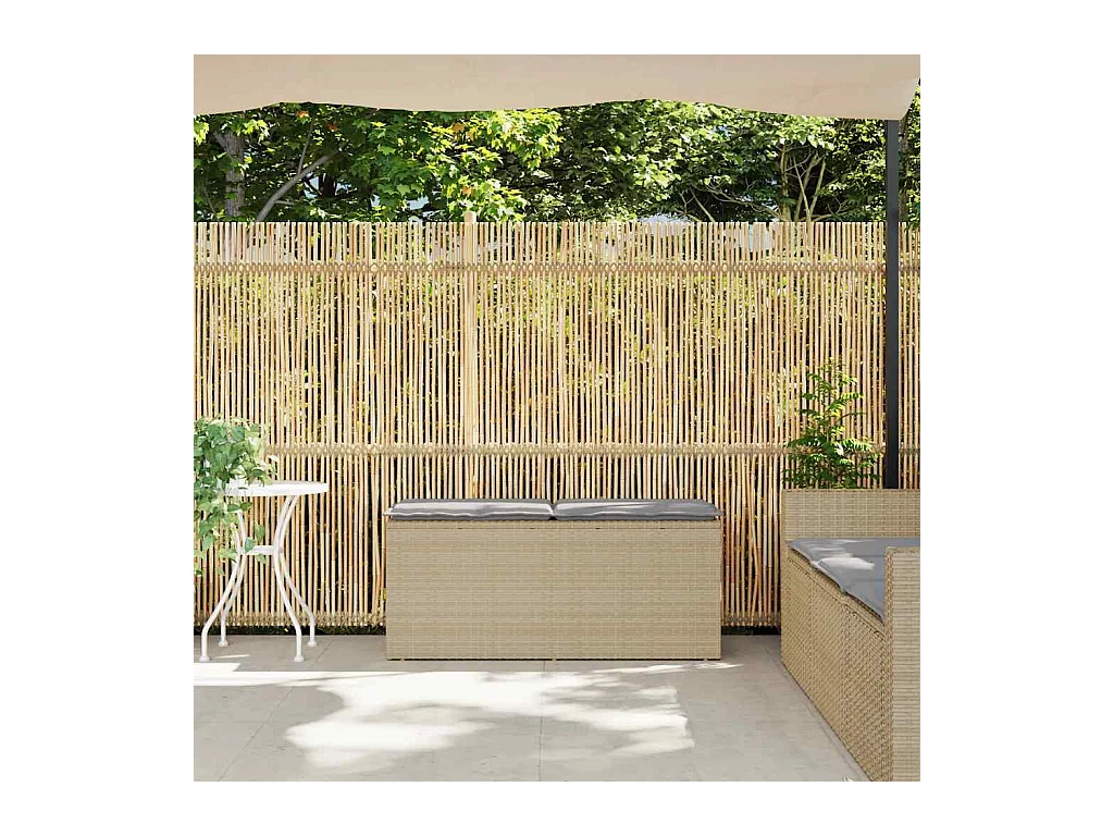 Banc de jardin avec coussin beige 110x40x44 cm résine tressée