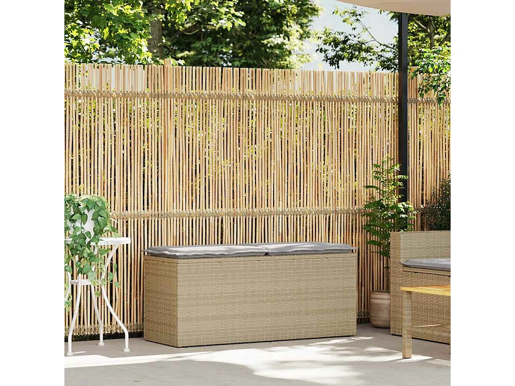 Banco de jardín con cojín ratán sintético beige 110x40x44 cm