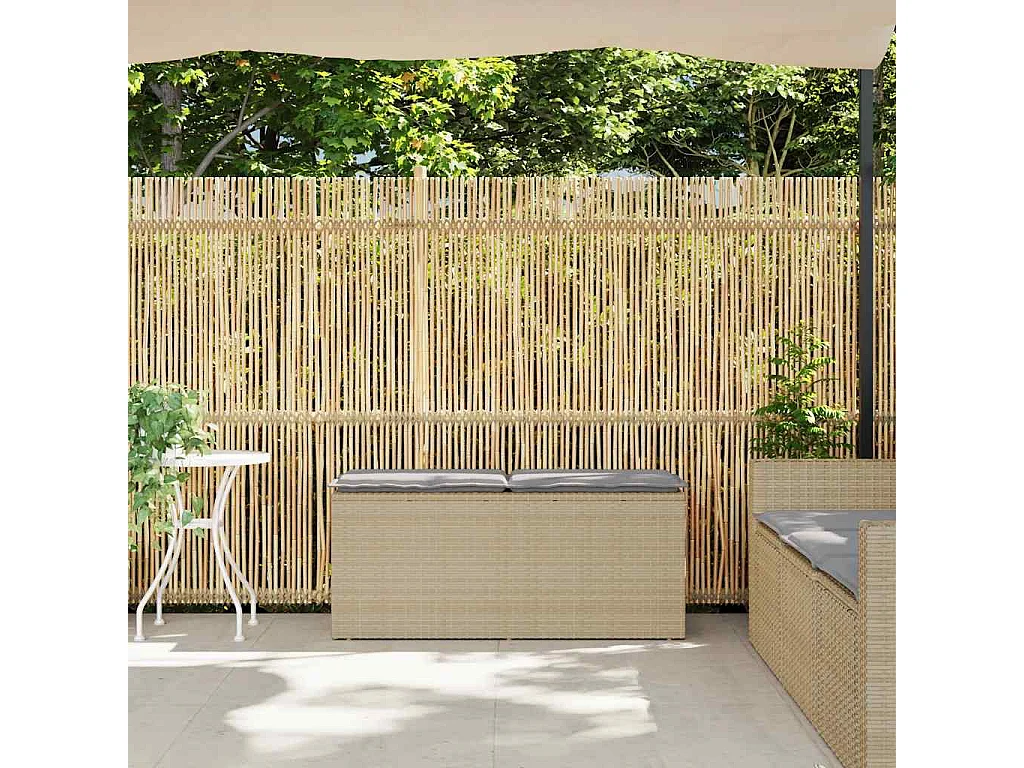 Banco de jardín con cojín ratán sintético beige 110x40x44 cm