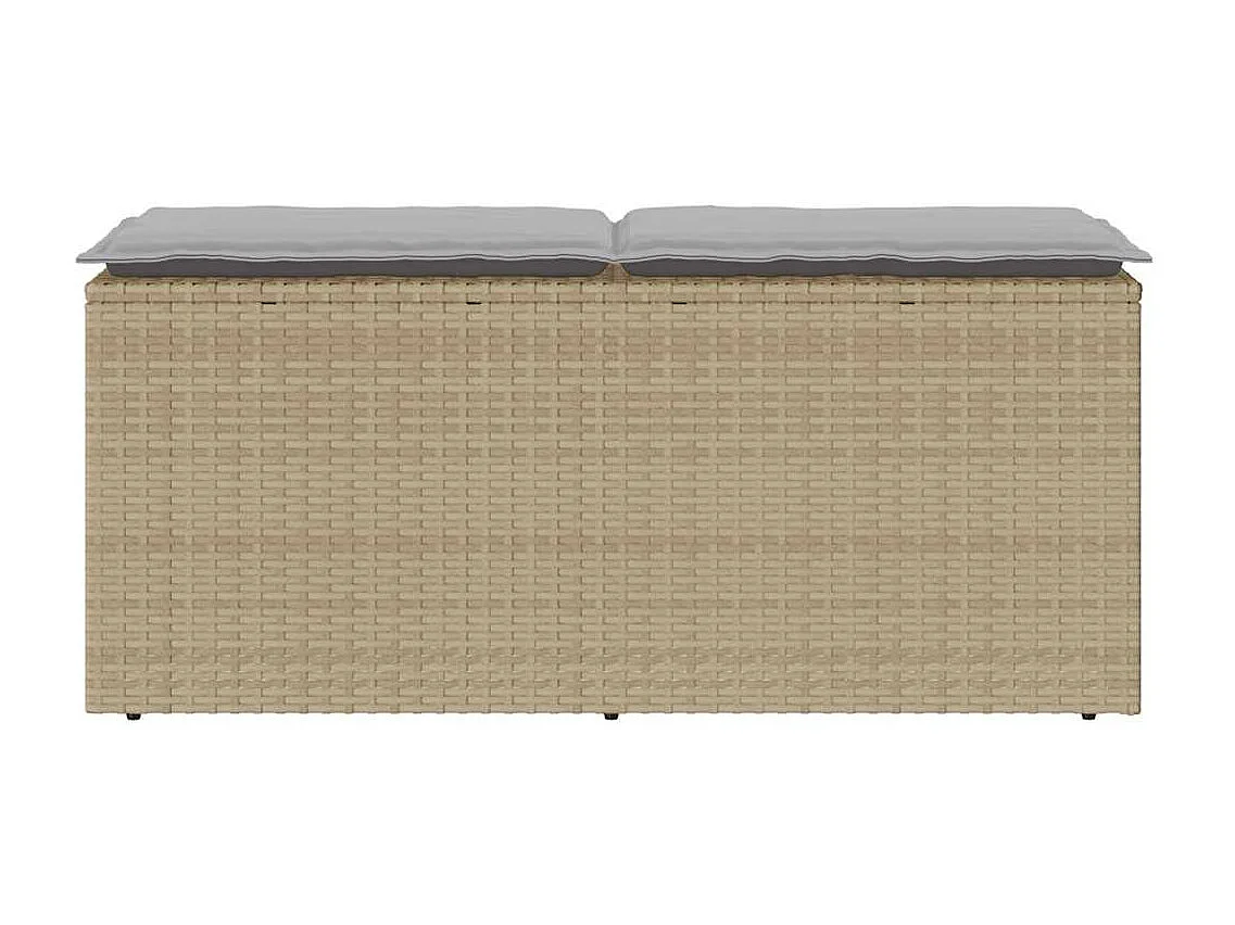 Banco de jardín con cojín ratán sintético beige 110x40x44 cm