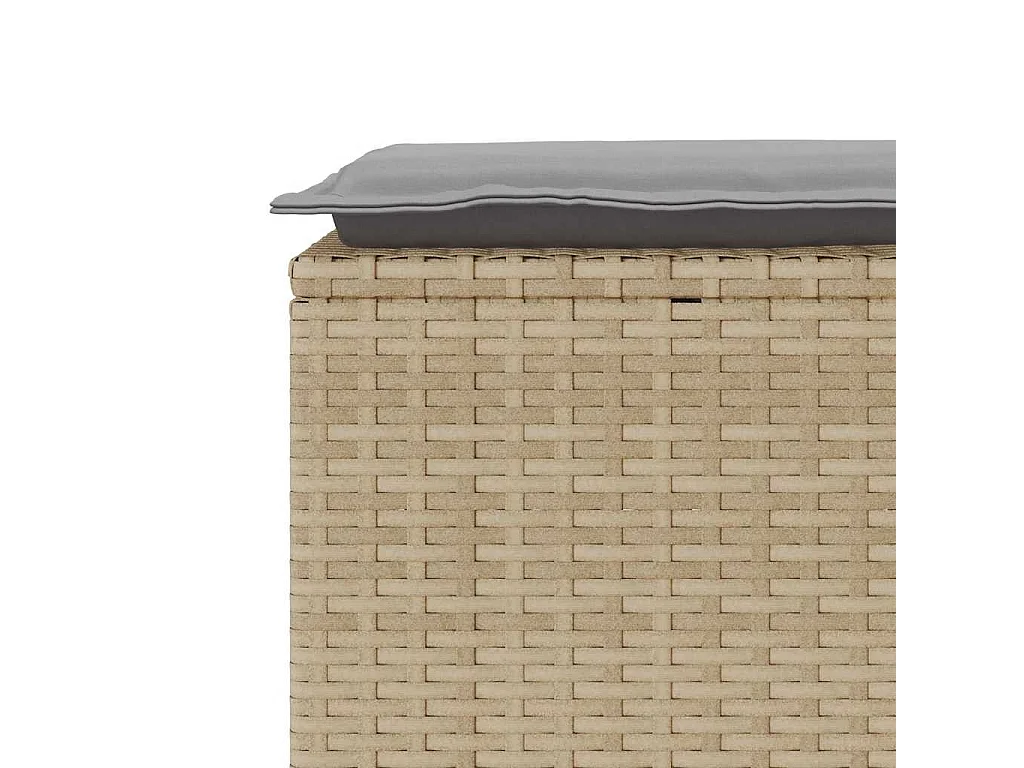 Banco de jardín con cojín ratán sintético beige 110x40x44 cm